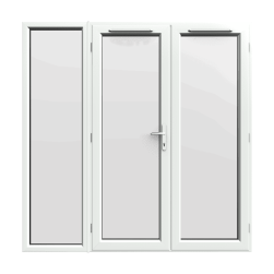 2090mm x 2090mm - White uPVC French Doors with wide Side Panel