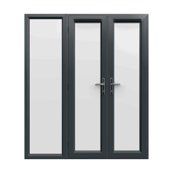 1790mm x 2090mm - Grey-on-White uPVC French Doors with Wide Side Panel
